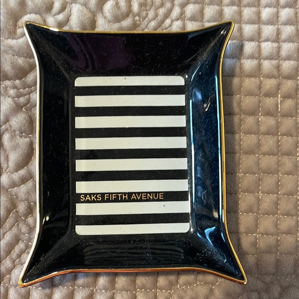 Saks Fifth Avenue Black and White Striped Tray